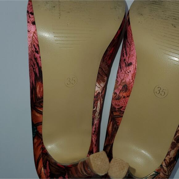 Leaf pattern Fall High heel Women US SIZE 5 decorative sexy green red brown - Picture 8 of 14